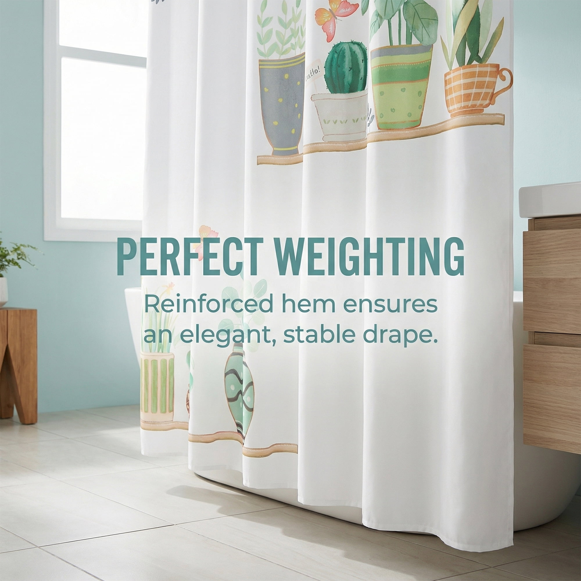 Unique Bargains Cute Print Shower Curtain Sets with Hooks Multicolor Succul 71"W x 71"L