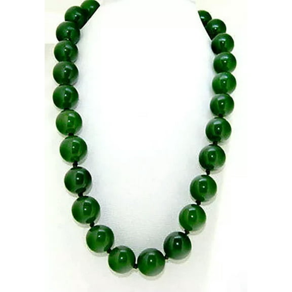 K-KED Natural 8/10/12/14mm Green Jade Round Beads Gemstone Necklace 18" AAA-12 mm