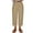 Khaki, variant on Women's Summer Linen Cropped Pants, Fashion Split Hem Loose Casual Trousers, Elastic Waist Straight Pants
