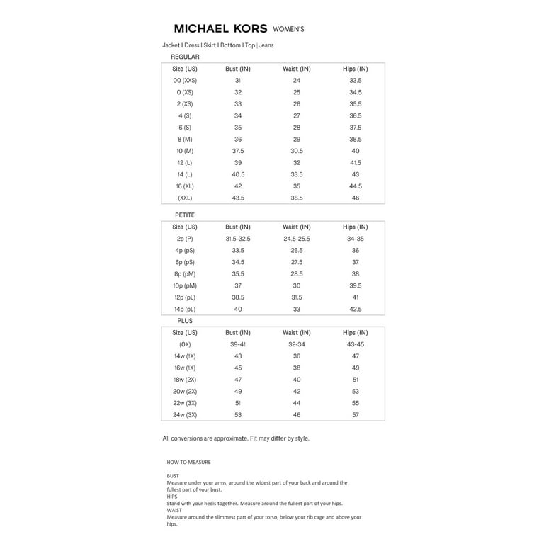 Plus Size Michael Kors Women's Shoe Size Chart Michael Kors