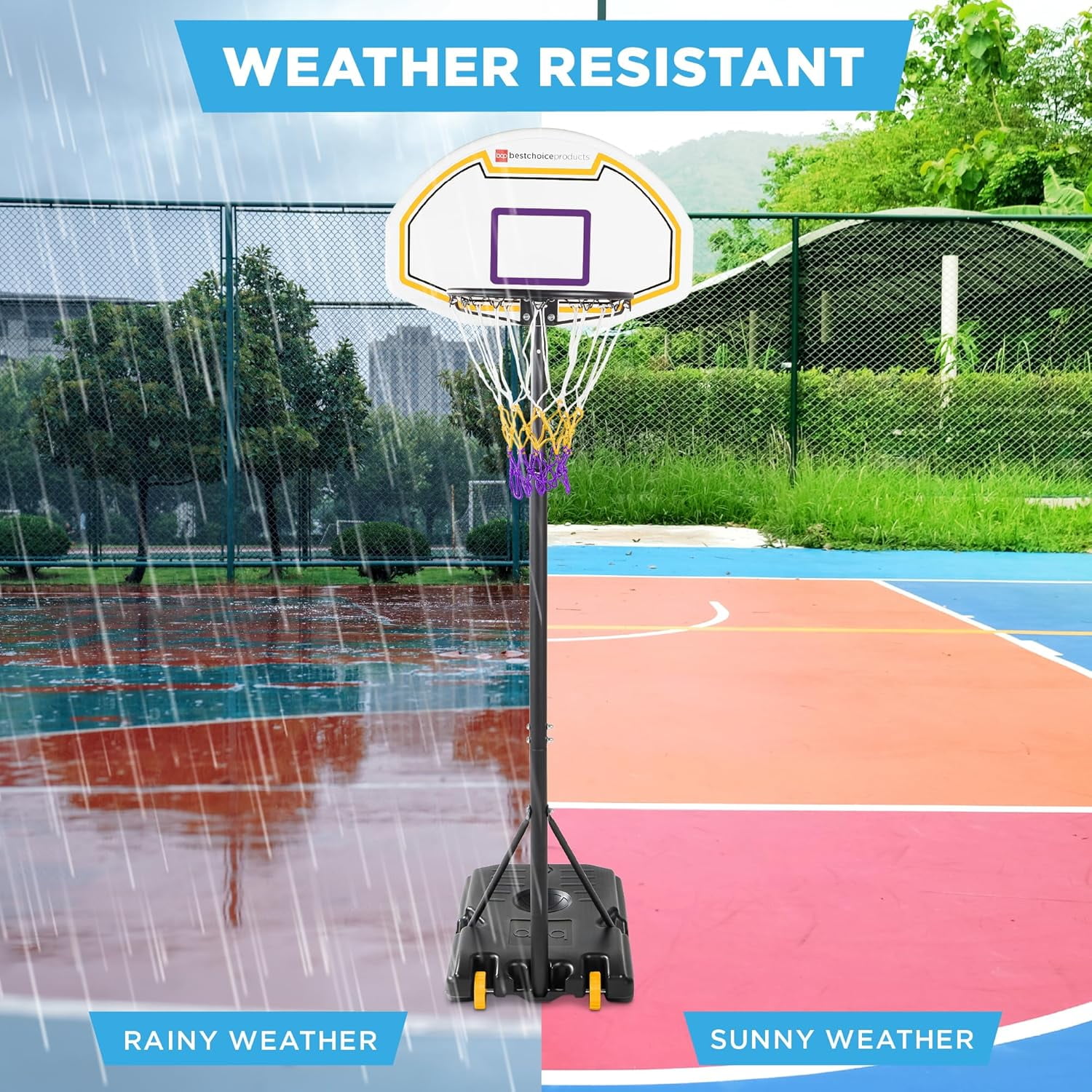 CHTER Kids Height-Adjustable Basketball Hoop, Portable Backboard Set w/ 2 Wheels, Fillable Base, 70.5in to 82.3in Tall