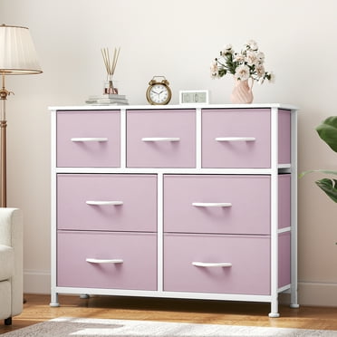 Dextrus 7 Drawer Dressers for Bedroom Living Room Fabric Chest of Drawers Storage Organizer, Pink