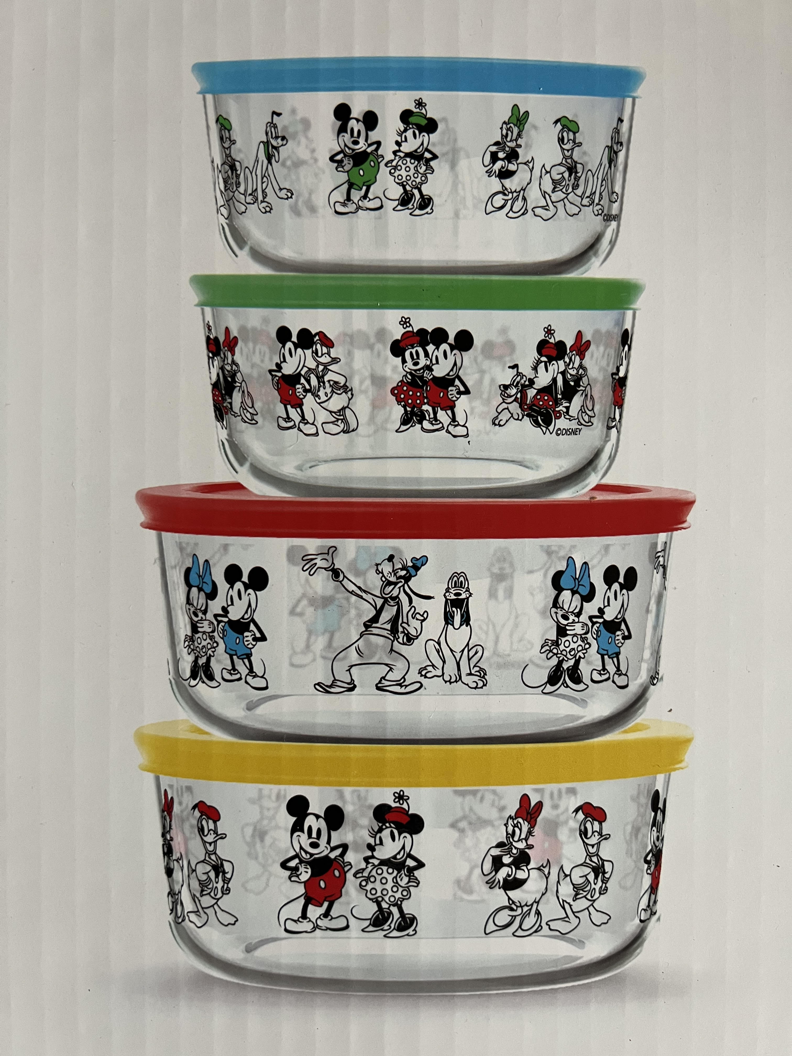 Disney Clear Pyrex Mickey Mouse Minnie w/ Gray Lid 4 Cup Storage Container