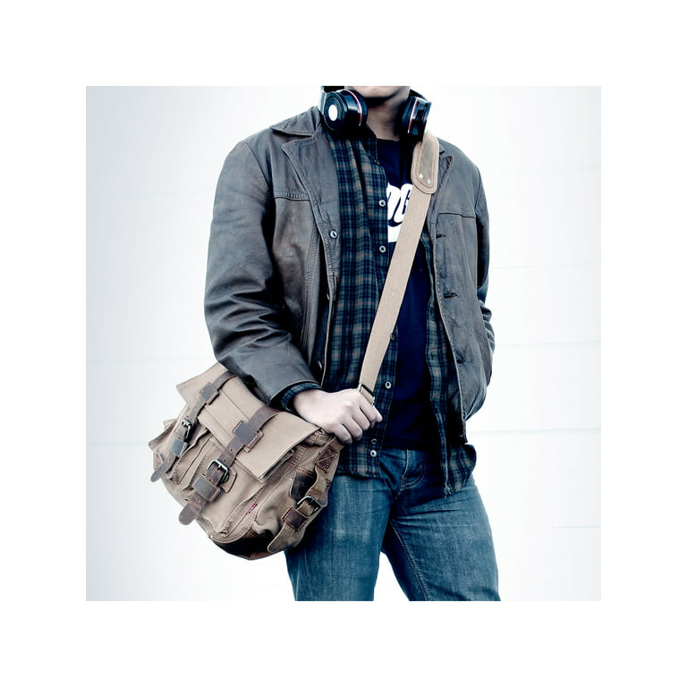 Gearonic Men's Vintage Canvas and Leather Satchel School Military Shoulder Bag Messenger