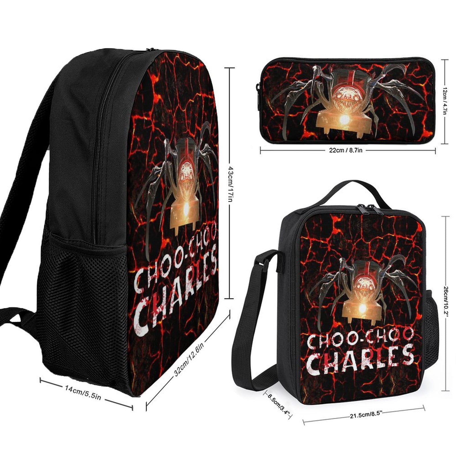 Choo-Choo Charles 3 Piece Backpack Set with Lunch Bag Pencil Case