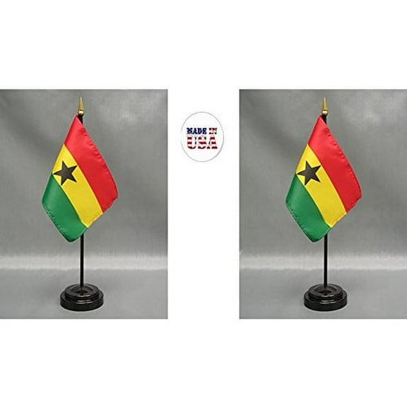 Ghana Desk Flag Set; Two 4x6 inch American Made Table Flags with Two Bases