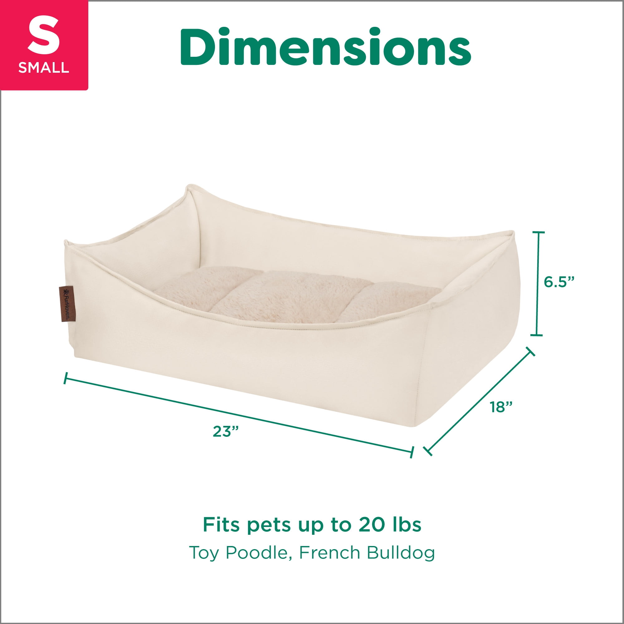 FurHaven Leather Look Cozy Couch Pet Bed for Dogs and Cats - Bone, Small