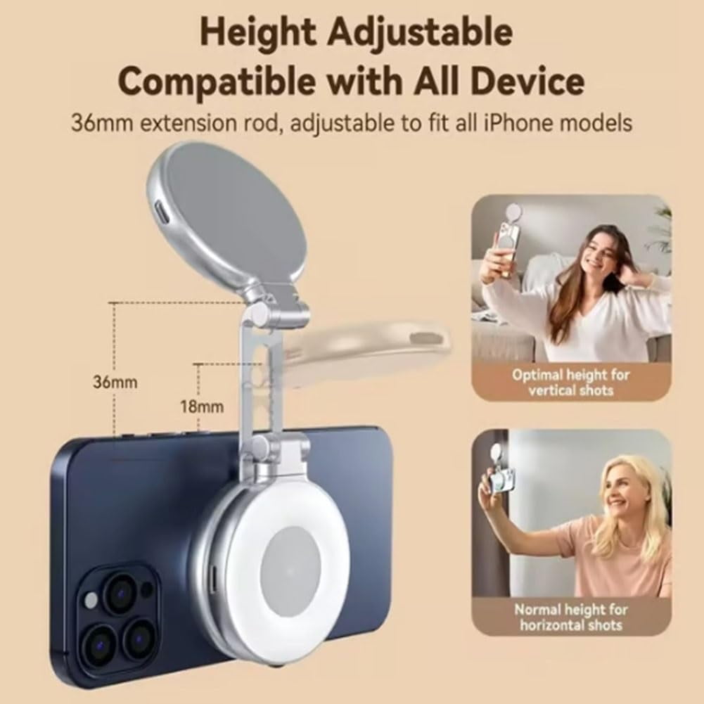 3-in-1 Magnetic Selfie Light - 360° Foldable Ring Light w/Mirror & 3 Modes