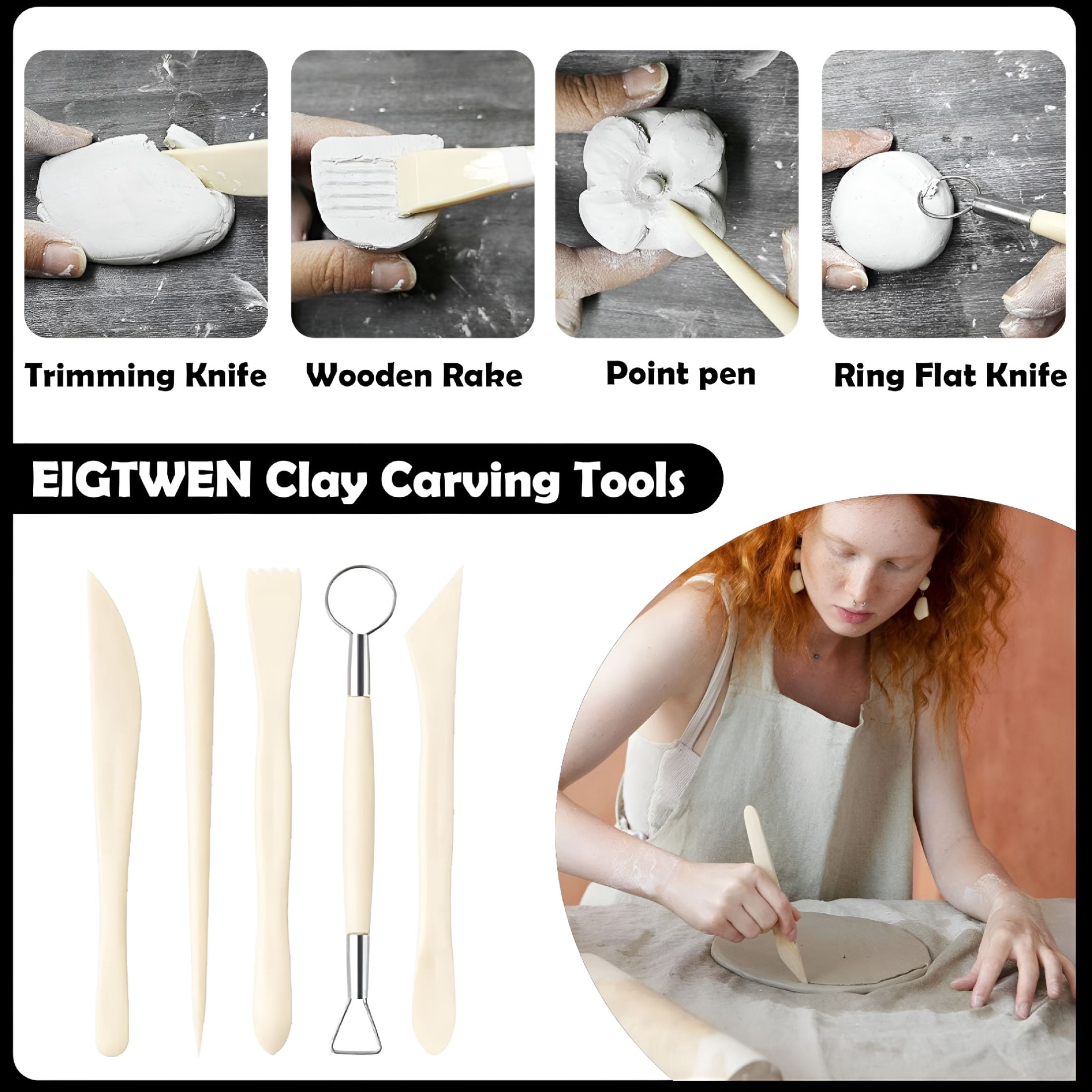 EXLEAF 100Ml Air Dry Clay Glaze and 29Pcs Clay Tools Kit,Gloss Clay Varnish Protects Clay From Surface Wear,Pottery Tools for Stippling,Carving,Molding,and Shaping Clay Crafts