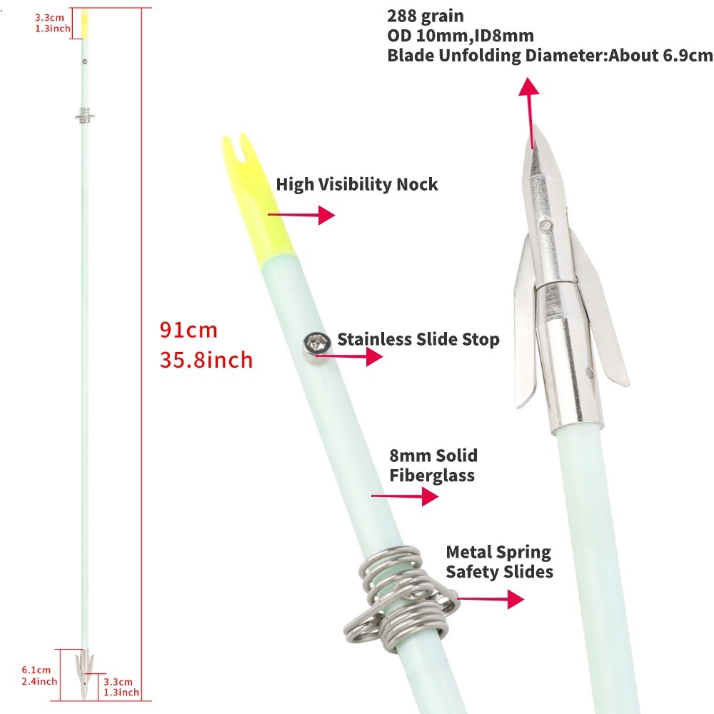 AMEYXGS Archery Bowfishing Hunting Arrow 32inch with Broadheads and Safty Slides for Compound Bow Recurve Bow（ 6 Pack ）