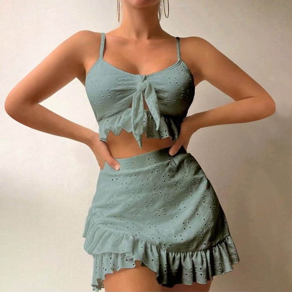 TAGOLD Plus Size Summer Swimsuit for Women,Women's Fashion Solid Color Wrapped Hip Skirt Split Swimwear Set