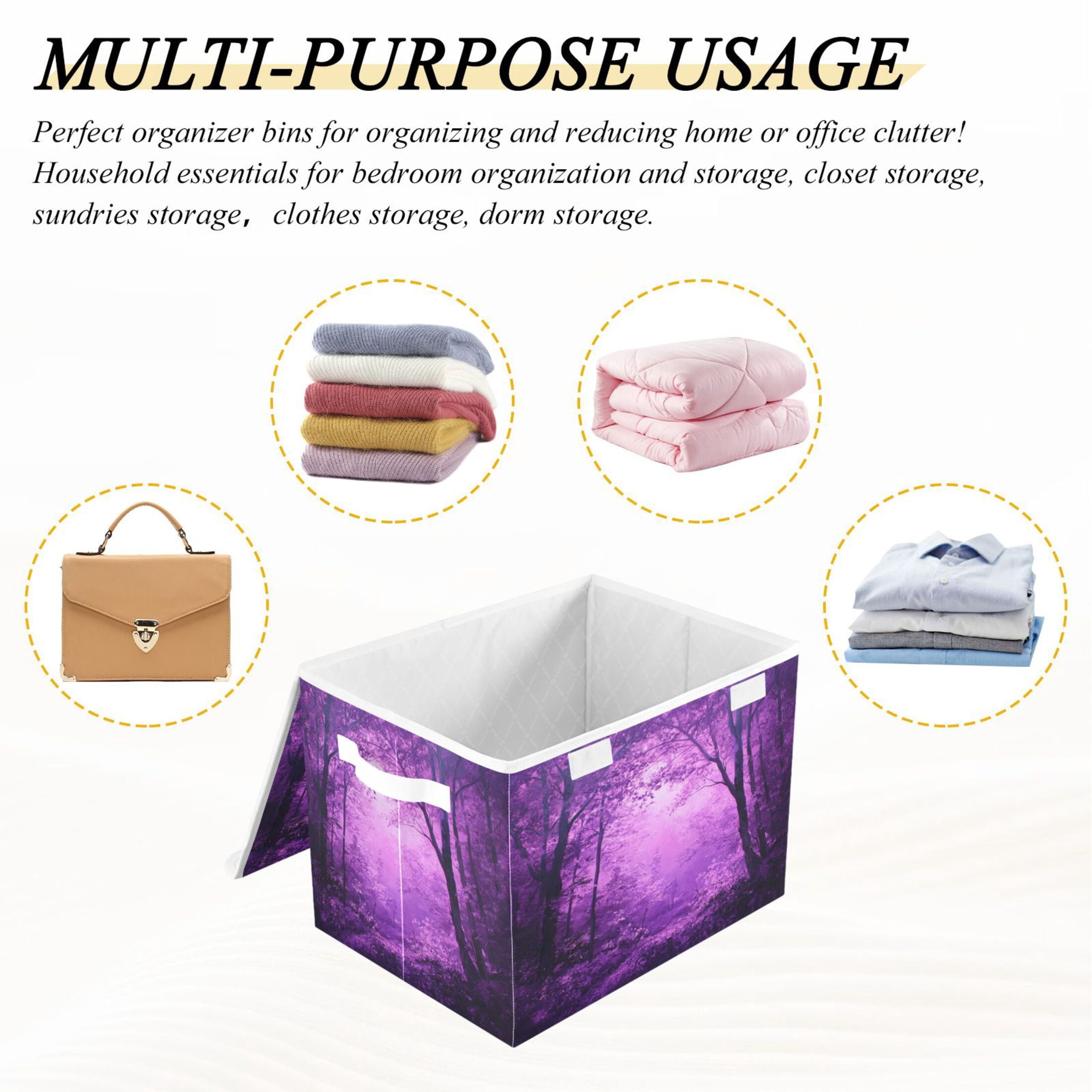 Storage Box With Lid 16.5x12.6x11.8In Foldable Stacked Household Storage Box Purple Forest Picture