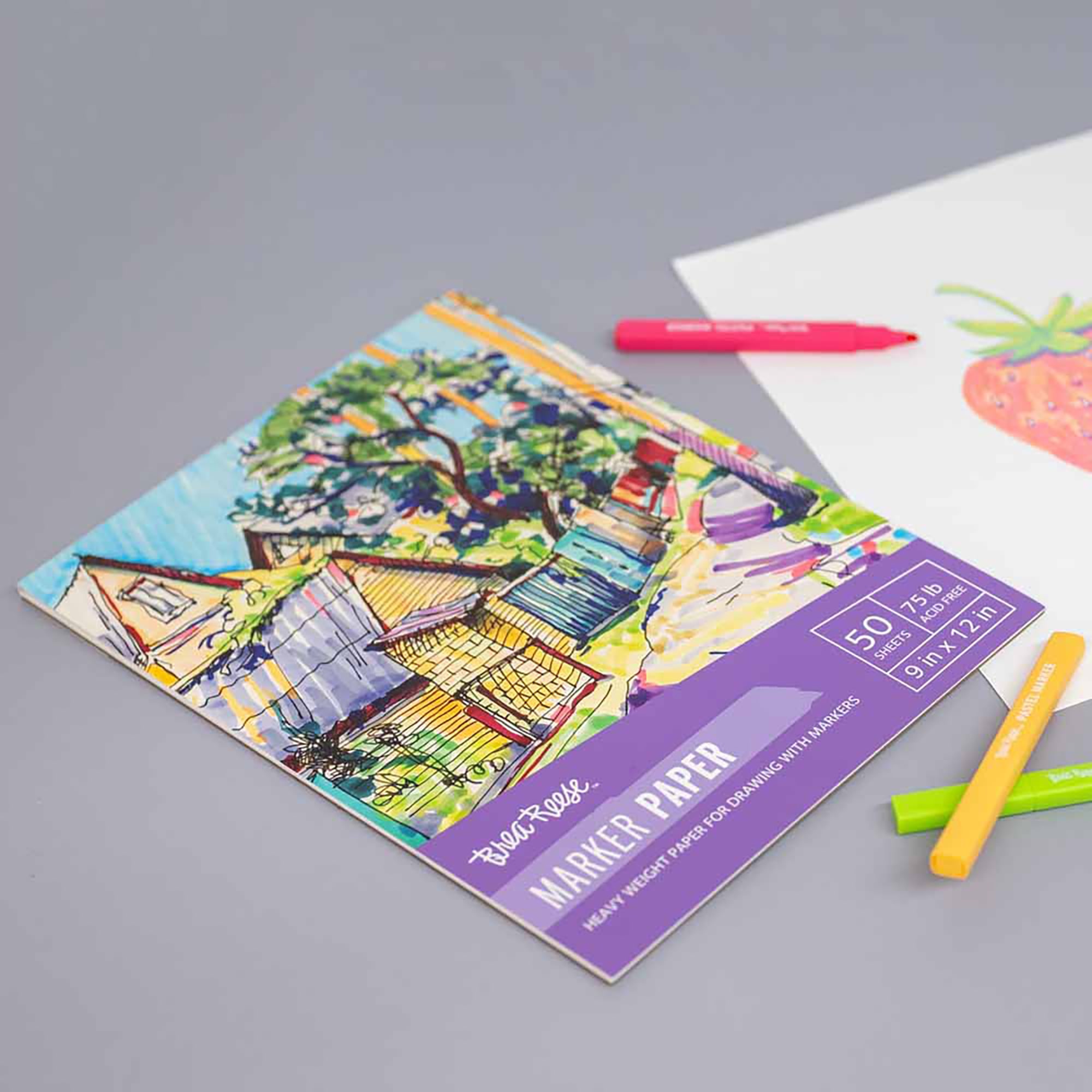 Brea Reese: Marker Paper Pad 50 Sheets - 9x12" - 75lb, Acid-Free, Durable & Smooth Surface, Perfect for Blending Markers, Adult Art Supplies