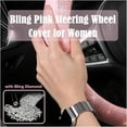 thumbnail image 3 of Pink D Shaped Leather Steering Wheel Cover with Bling Diamond 15 Inch, Universal Steering Wheel Wrap Protector Car Interior Accessories for Women, 3 of 8