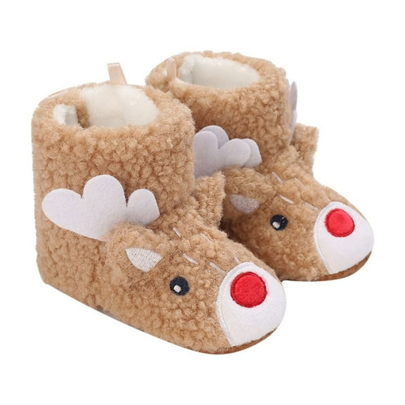 Owordtank Infant Newborn Baby Girls Boys Christmas Boots Soft Sole Crib Fleece Prewalker Shoes Footwear Winter Warm Booties