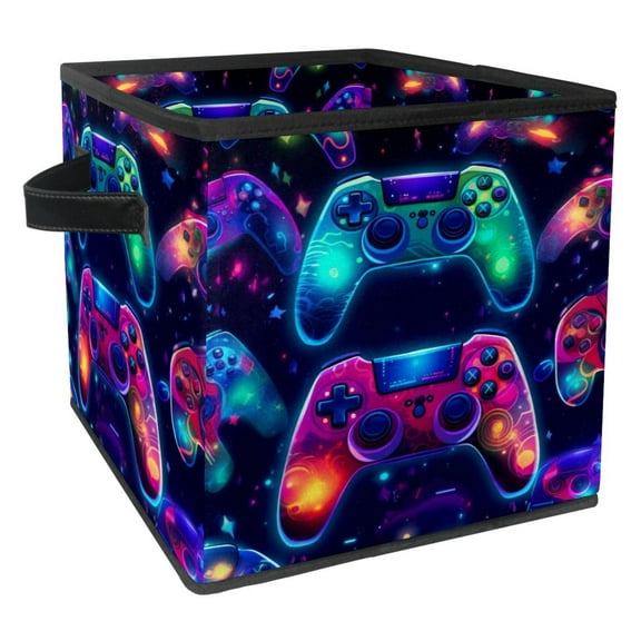 Game Controller Foldable Storage Baskets with Handle, 10.8"x10.5"x10.6" - Large Capacity Toy Box Storage Box