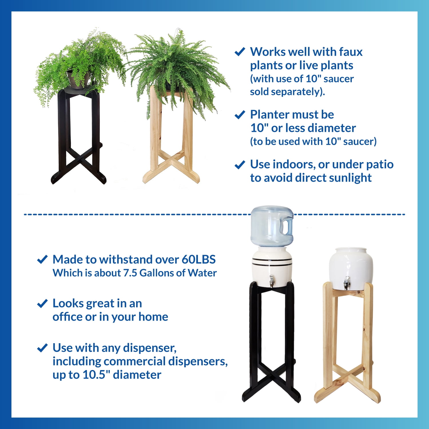 27" Wood Painted Water Beverage Dispenser or Plant Floor Stand - Dark Natural Painted
