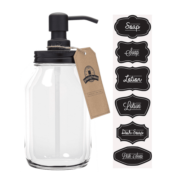 Jarmazing Products Quart-Size Mason Jar Soap Dispenser - Black - With 32 Ounce Clear Mason Jar