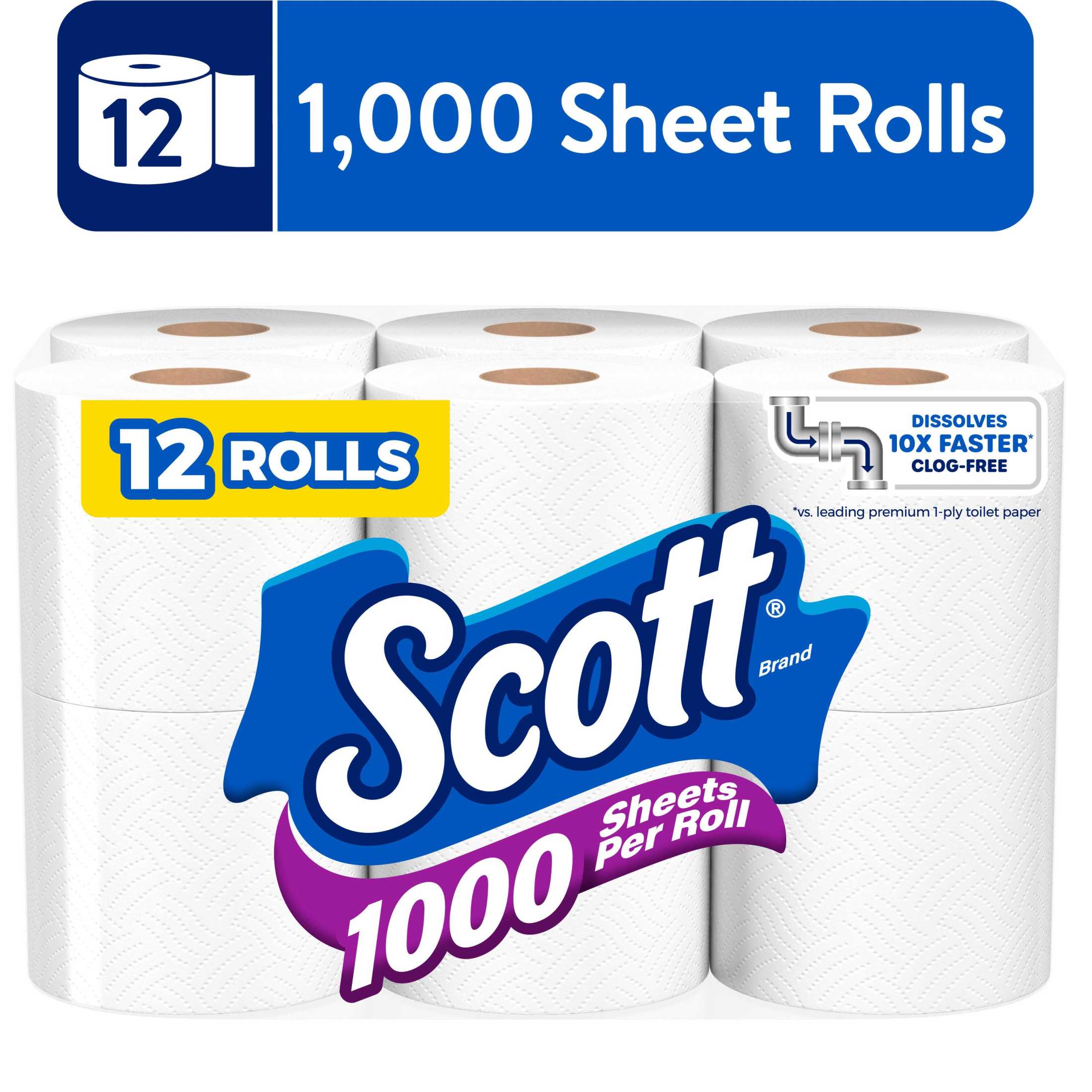 Scott 1000 Toilet Paper, 12 Rolls, 1000 Sheets per Roll photo 1
