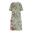 thumbnail image 4 of GaThRRgYP Watercolor Floral Round Neck Dress-Artistic Expression,Womens Fashion Printed Short Sleeve Round-neck Long Dress Army Green XXXL, 4 of 5