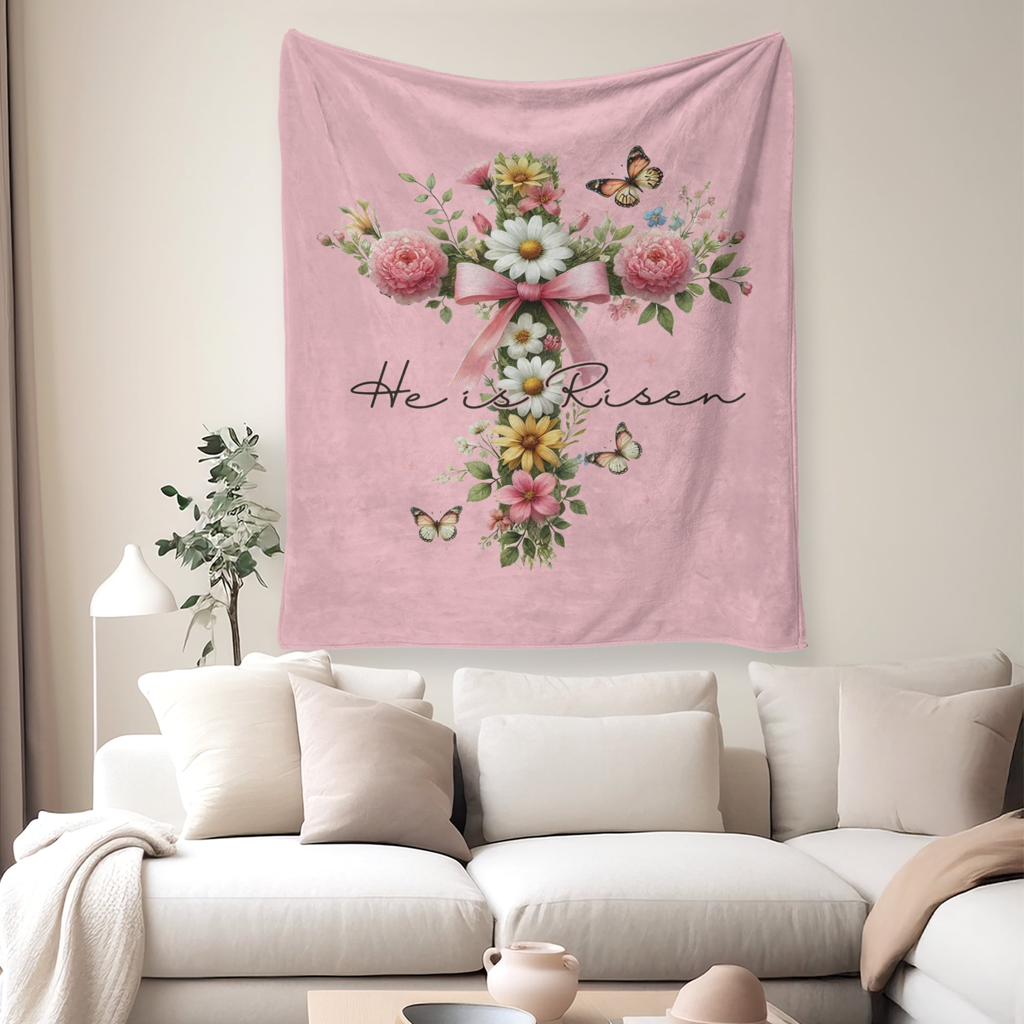 Easter Throw Blanket, Warm Fleece Flannel Bed Blanket, Lightweight Easter Cross Blanket for Sofa Bed Couch 40"x50"