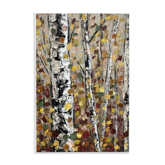 Autumn Birch Trees Abstract Leaves Wall Plaque Art, 13 x 19, Made In USA