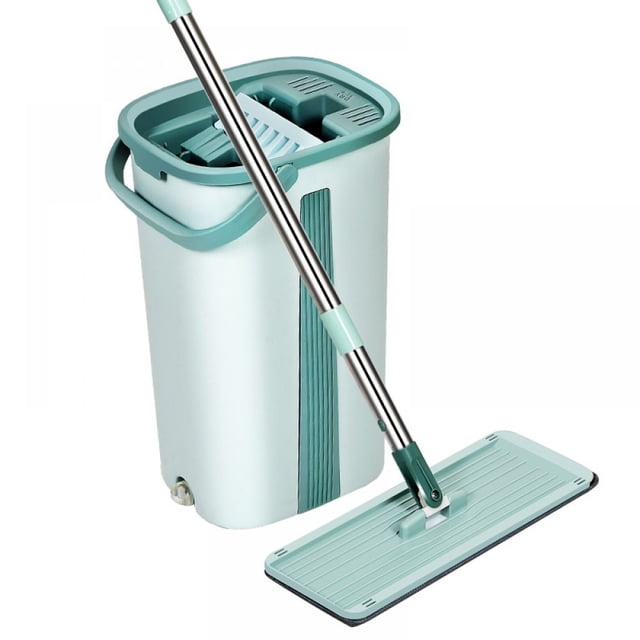 Masterpiece In Cleaning, Flat Mop And Bucket Set, Suitable For Various Floors, Stainless Steel Handle For Robust Performance, Reusable Microfiber Mop Pads For Cost-Efficient