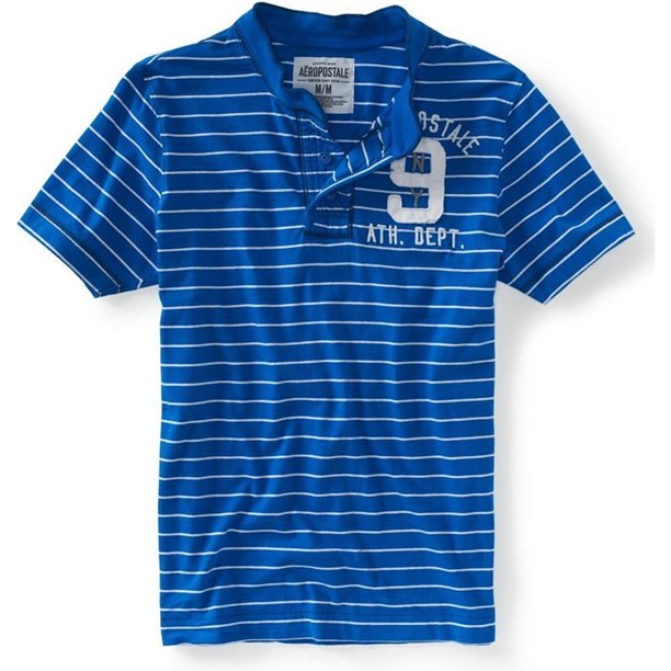 Aeropostale Playera gráfica a rayas para hombre, azul, mediana