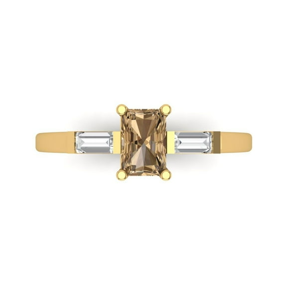 Clara Pucci 14K Yellow Gold Solid Gold Champagne Three-Stone Anniversary Ring for Women - 0.8 cttw Emerald Cut
