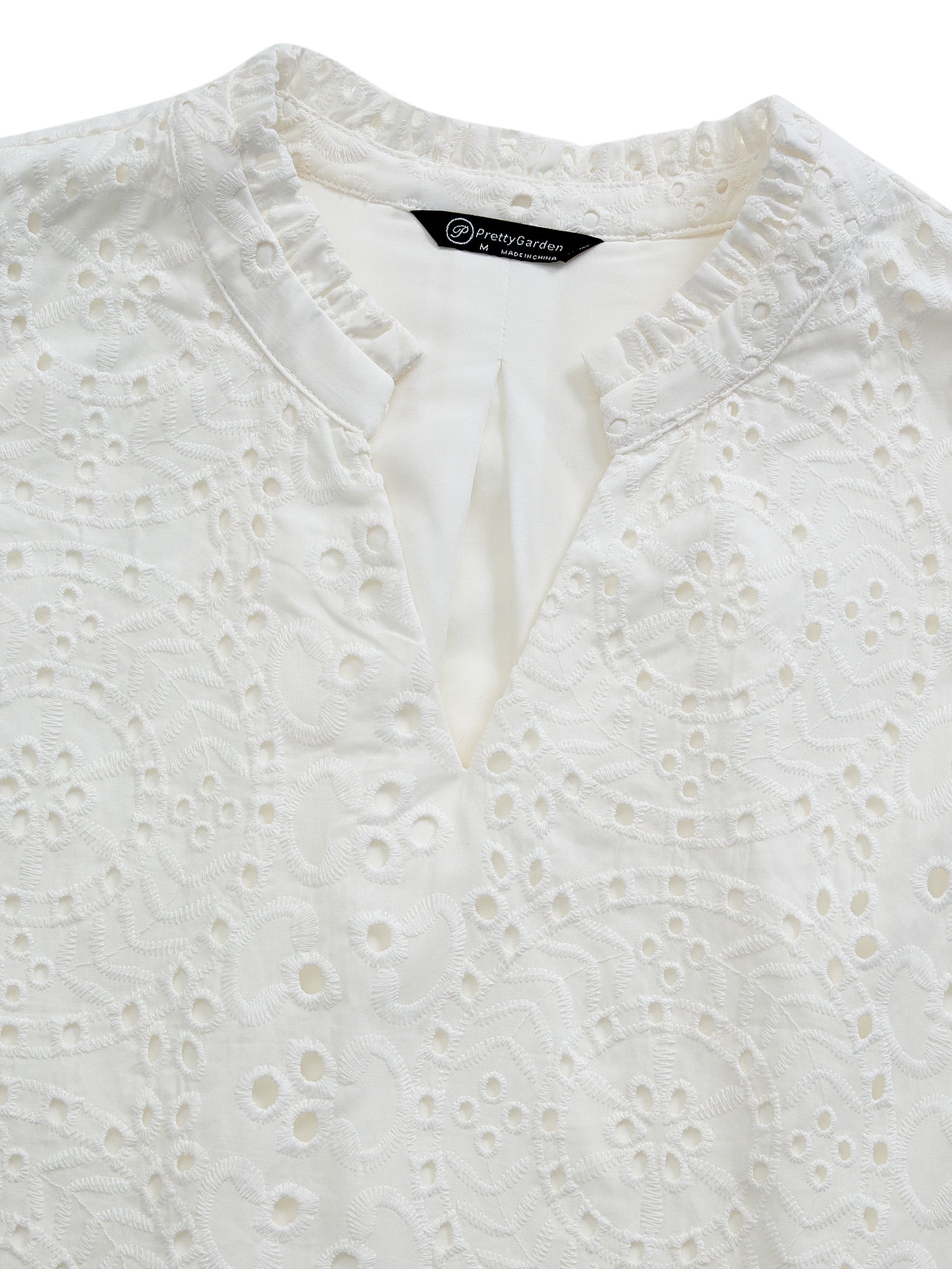 PRETTYGARDEN Women's V Neck Eyelet Short Sleeve Top, Sizes S-XXL