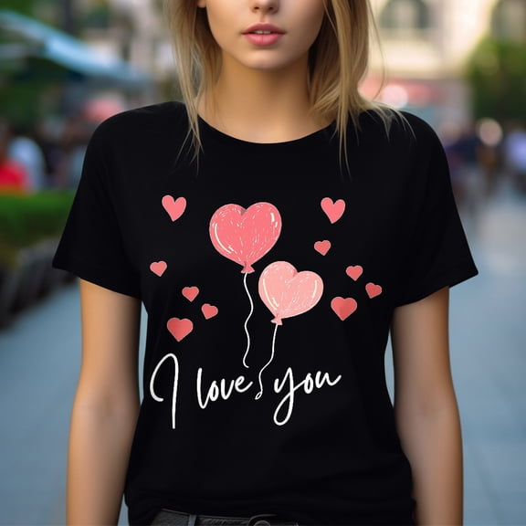 Lilgiuy Heart Valentines Day Shirt for Women's Cute Heart Graphic T Shirts Casual Short Sleeve Crewneck Summer Tees Tops for Party Club Birthday