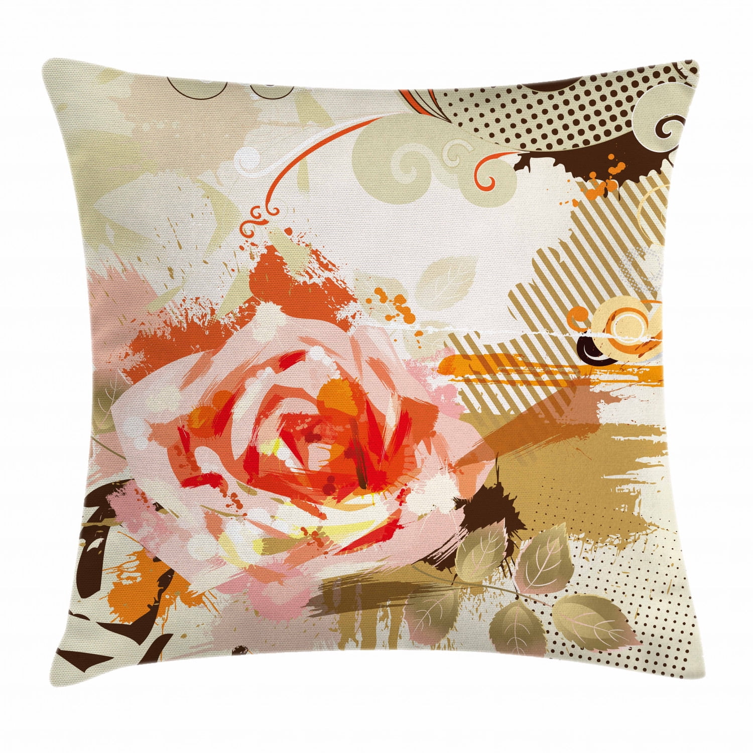 Floral Digitally Print Satin Cushion Cover Orange Pillow Case Cover Décor 12X12"