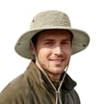 thumbnail image 2 of Helii Mens Wide Brim Sun Hat With Chin Strap, Cotton Safari Boonie Hat Adjustable Neck Cord Outdoor Fishing Cap, Lightweight Breathable Bucket Hat For Big Head Size Green,One Size, 2 of 9