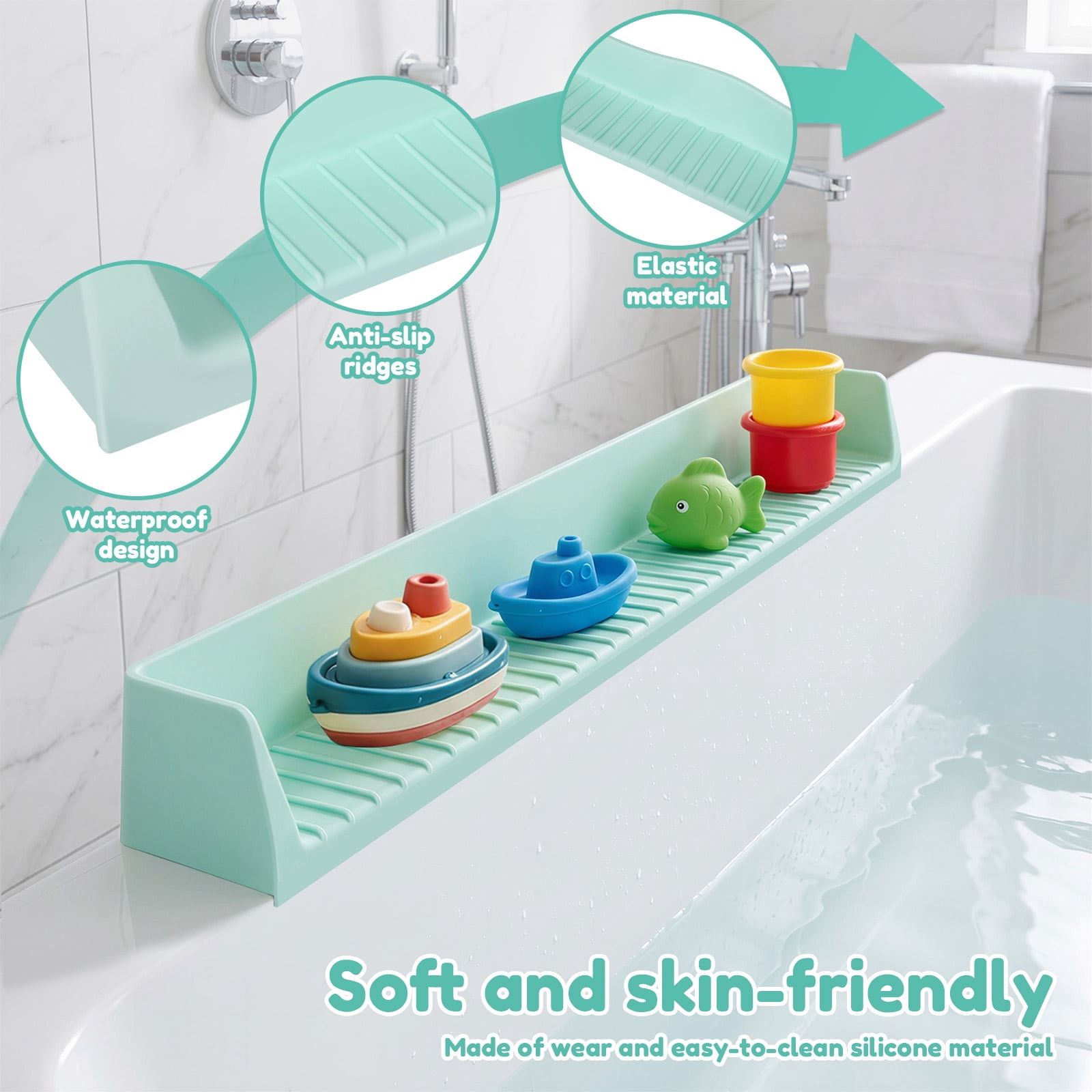 Splash Guard for Bathtub Kids Silicone Bathtub Splash Guard with Suction Cups Bath Tub Play Shelf for Kids and Toy Holder Avoid Water Spill in Bathroom Fun Bath Time for Toddler Baby