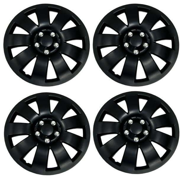 Set of 4 Matte Black Hubcaps 16" WSC3721B16 Hub Caps Wheel Skin