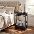 thumbnail image 3 of End Table for Narrow Space, 3 Tier Narrow Side Tables Modern Sofa Table with Storage Shelf, Bedside Table Slim Nightstand with Magazine Rack Living Room Home Office,Black, 3 of 11