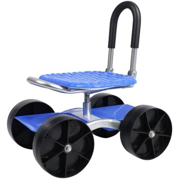 Rolling Garden Work Seat with Wheels, Gardening Stool for Planting, 360 Degree Swivel Seat, Gardening Scooter with Steering Handle & Tool Tray, for Outdoor, Patio and Yard$$Garden & Patio