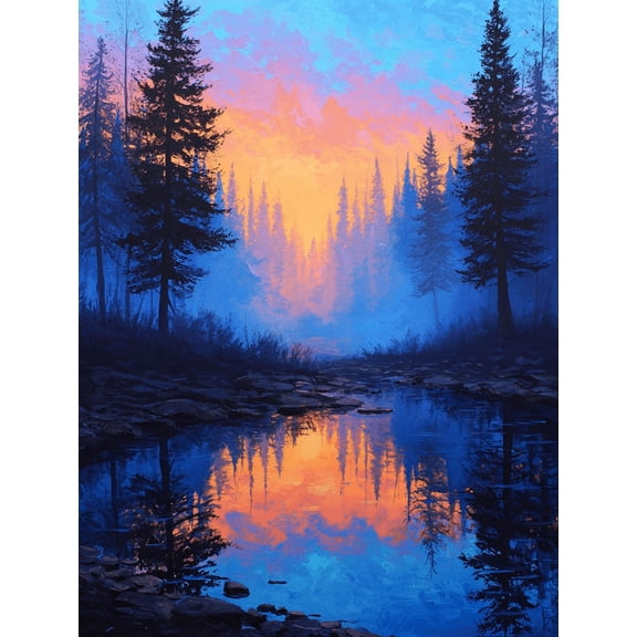 Misty Forest Sunrise Canvas Print Dining Room Home Wall Art Decor