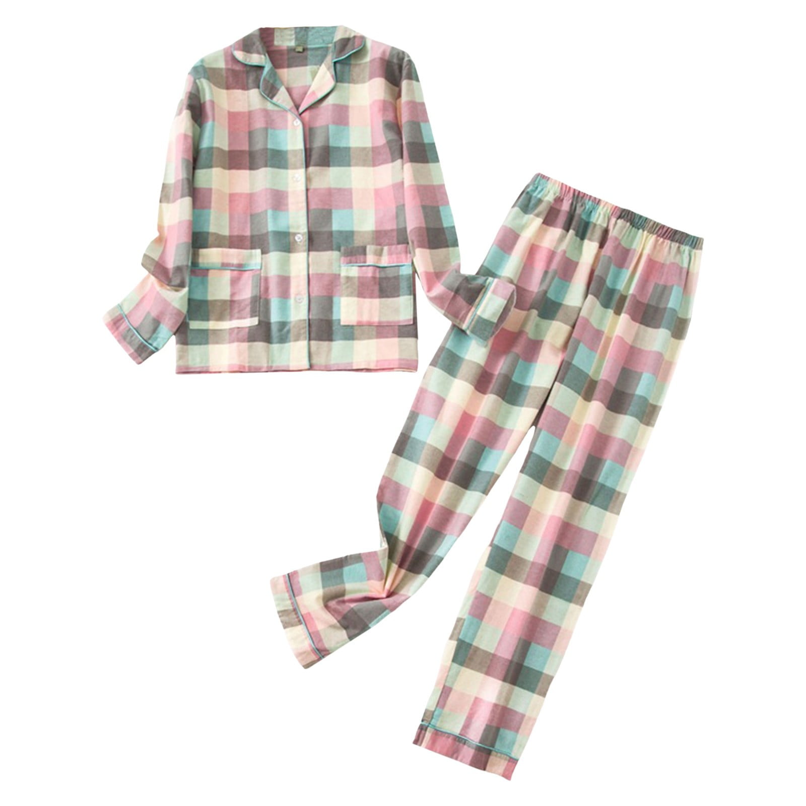 Fvwitlyh Silk Pajamas Women Set Women Pajamas Set Long Sleeve Shirt Pants Sleepwear Button Down Cute Pattern Pink M
