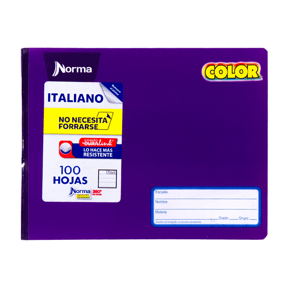 cuaderno norma color cosido italiano cuadro chico 100 hojas morado