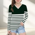 thumbnail image 2 of WRKEKC Girls Long Sleeve Tees Casual Eye-Catching Fashion Striped Print V Neck Soft Stretchy Comfortable Slim Fit Blouses for Spring Summer 3-14 Years, 2 of 8