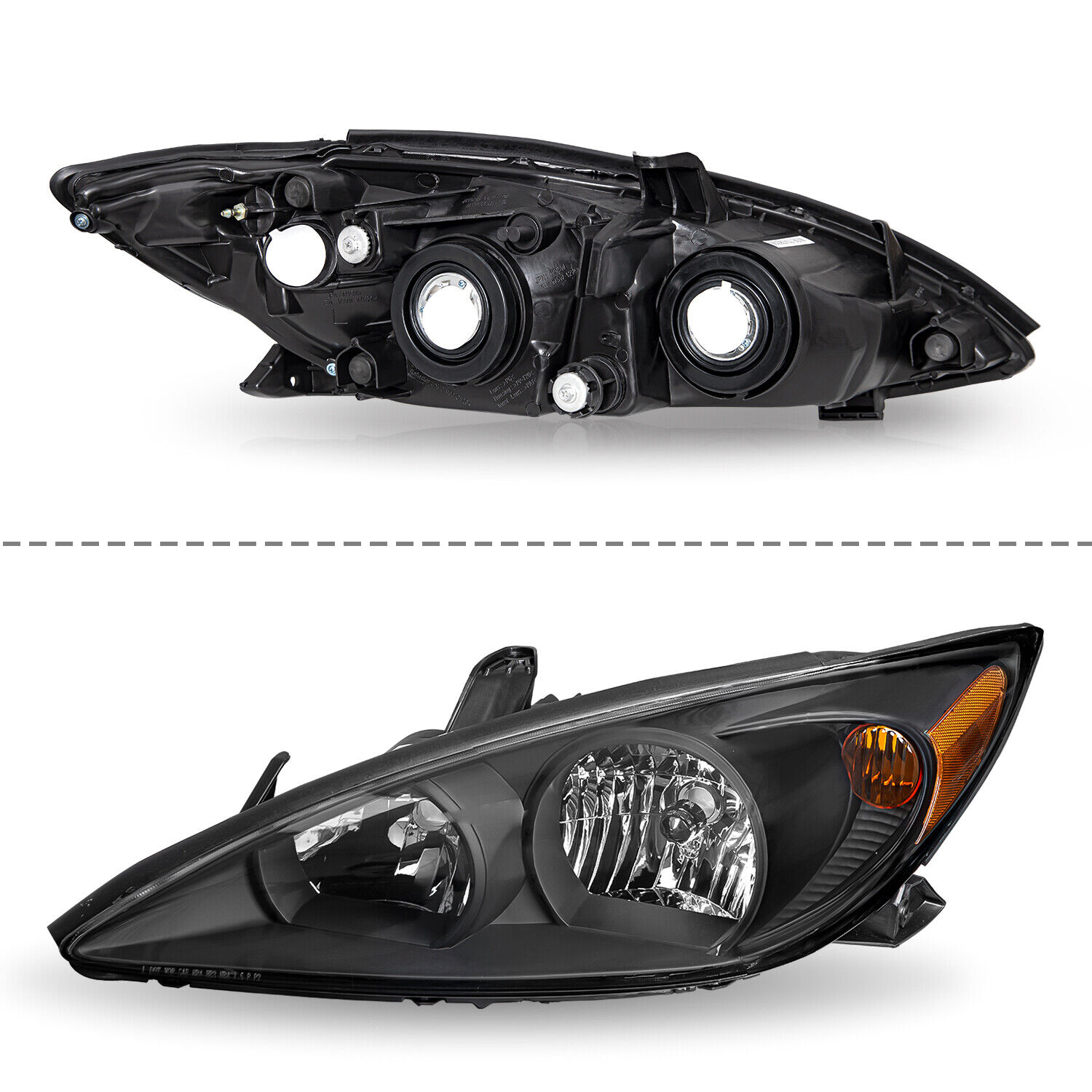 Headlights Assembly for 2002 2003 2004 Toyota Camry Sedan LE SE XLE Black Amber