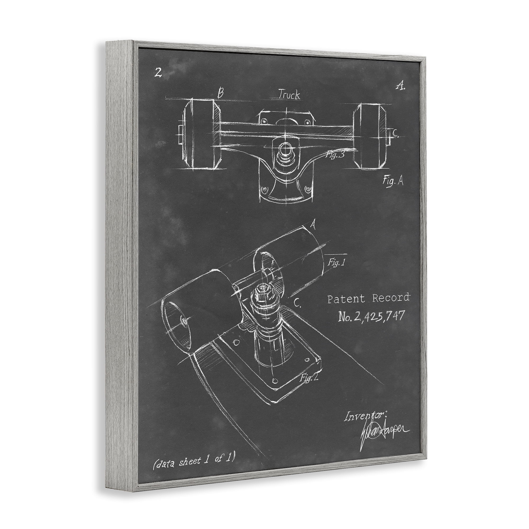 Stupell Industries Skateboard Truck Blueprint Sports Painting Gray Framed Art Print Wall Art, 24 x 30