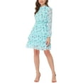 thumbnail image 4 of INSPIRE CHIC Women's Floral Stand Collar Tiered Ruffle Hem Long Sleeve Chiffon Dress S Light Blue, 4 of 6