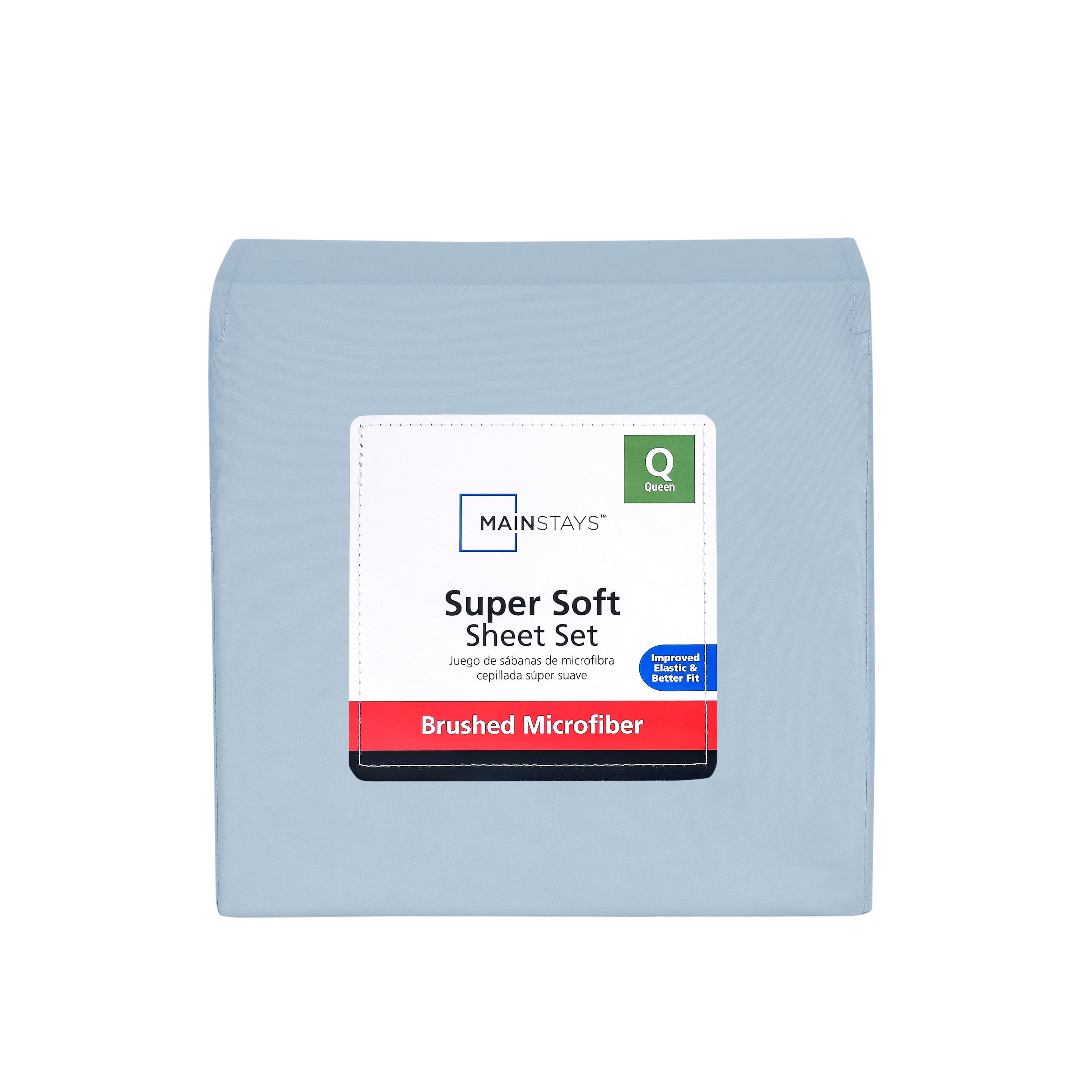 Mainstays Super Soft Brushed Microfiber Bed Sheet Set, Placid Blue, Queen, 4 Piece