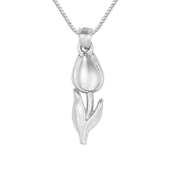 925 Sterling Silver Necklace w/ TULIP FLOWER Pendant Charm