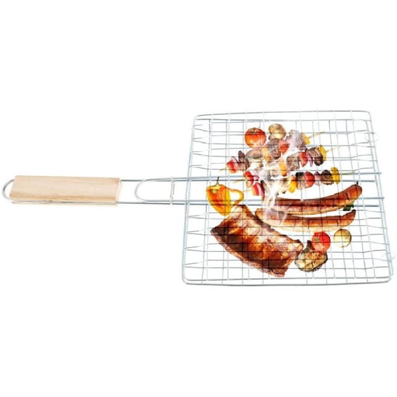 Barbeque Grill Basket, Foldable Grill Basket for Outdoor Cooking Adventures, Portable BBQ Grilling with Heat-Resistant Wooden Handle (22*39.5cm)