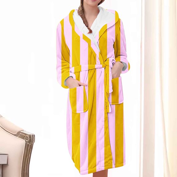 uublik Women Robe Flannel Robes Casual Long Sleeves Robes Winter Woman Bathrobe Nightwear Orange