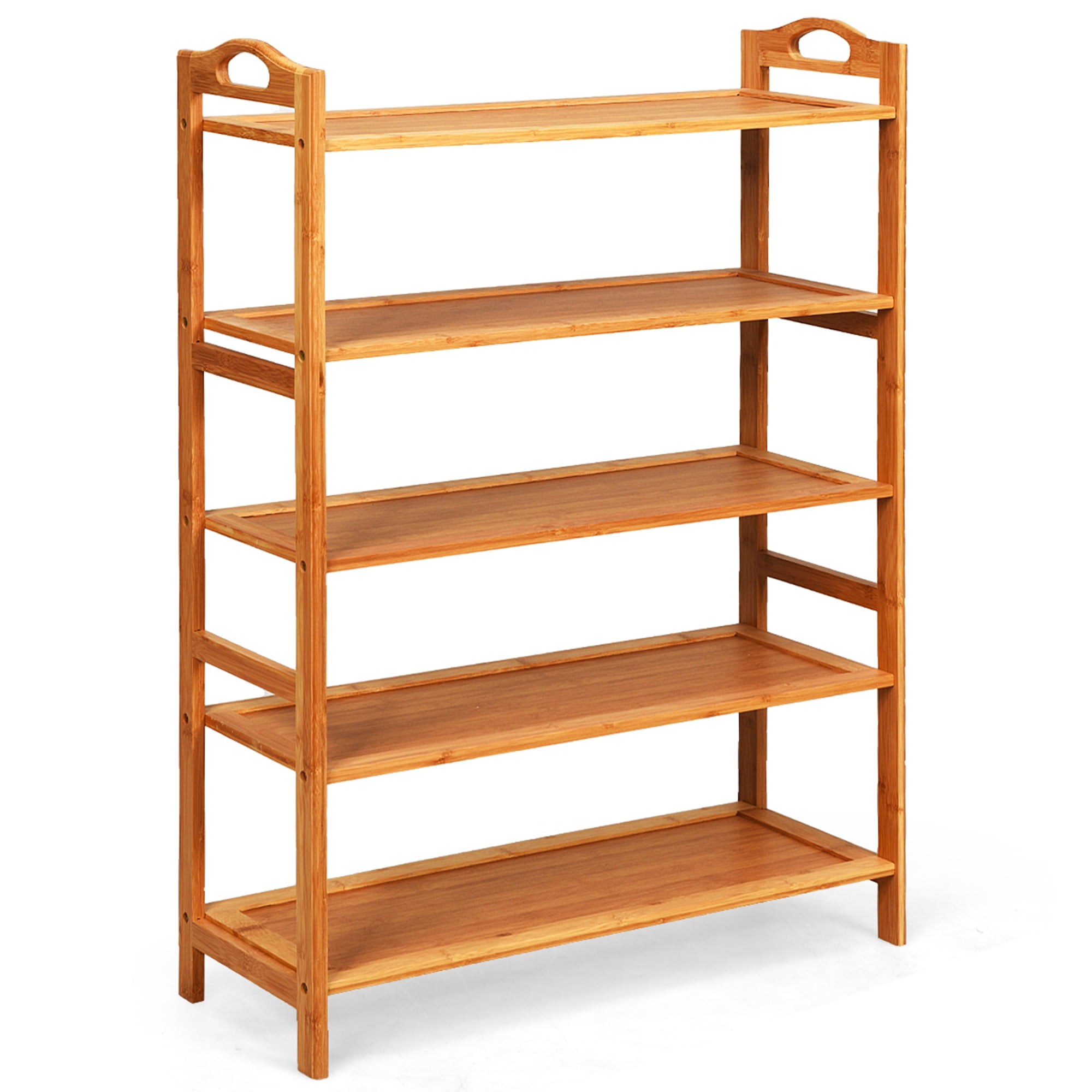 Gymax Freestanding 5-Tier Shoe Rack, Bamboo and Wood, Brown