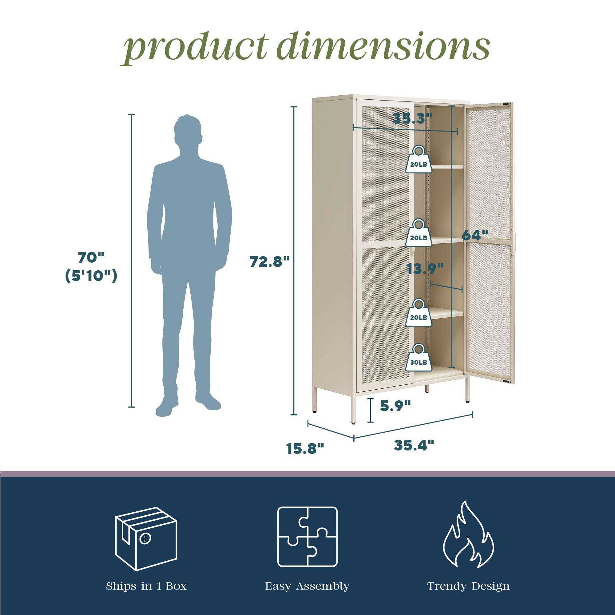 Novogratz Channing Tall 2-Door Storage Cabinet-Mesh Metal Locker, Parchment